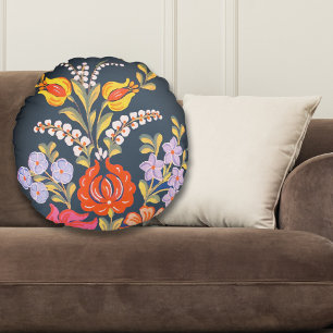hungarian flowers -vibrant colors round pillow