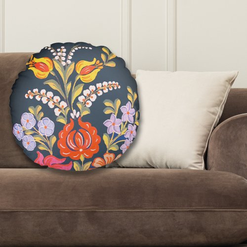 hungarian flowers _vibrant colors round pillow