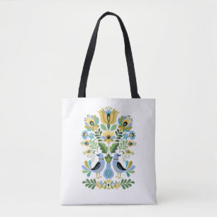 Hungarian Folk Art Birds in Blue and Gold Tote Bag