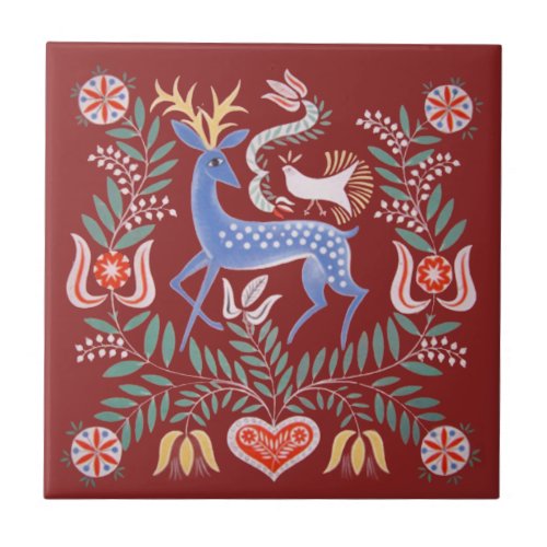 Hungarian Folk Art Ceramic Tile