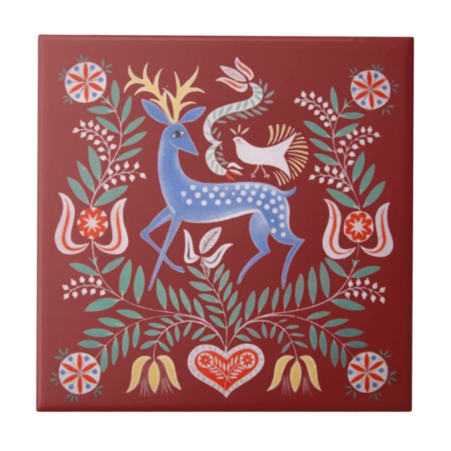 Hungarian Folk Art Ceramic Tile (Front)