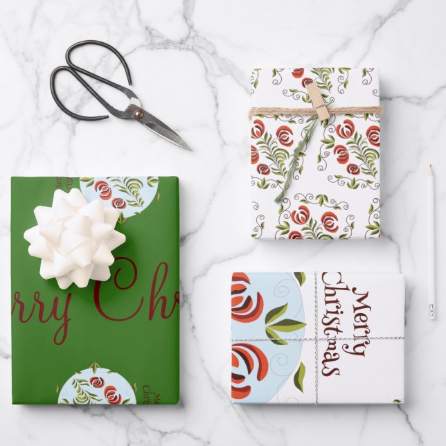 Hungarian Folk Art Christmas Ornament Wrapping Paper Sheets (Front)