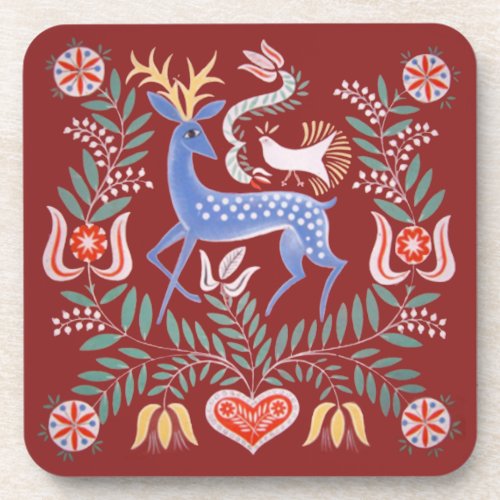 Hungarian Folk Art Deer Beverage Coaster