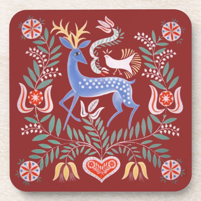 Hungarian Folk Art Deer Beverage Coaster (Front)