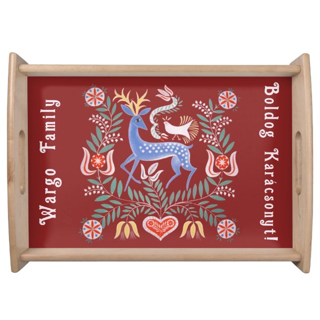 Hungarian Folk Art Merry Christmas  Serving Tray (Front)
