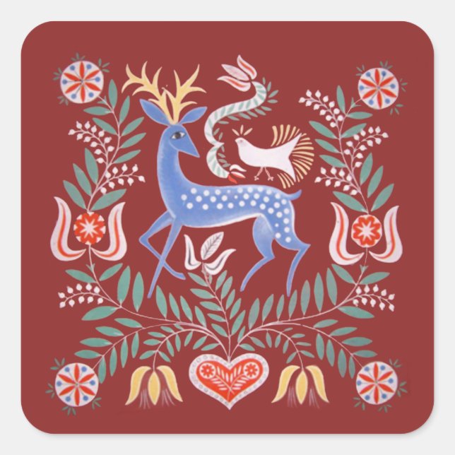 Hungarian Folk Art Square Sticker (Front)