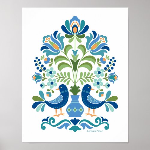 Hungarian Folk Design Birds Poster