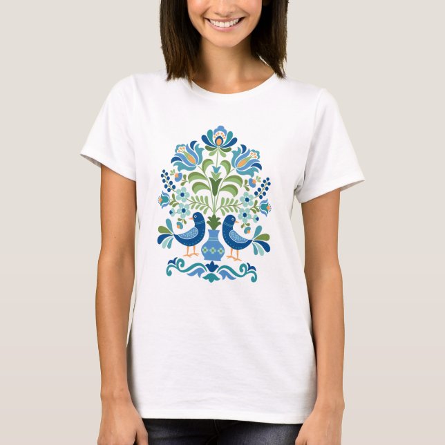 Hungarian Folk Design Birds T-Shirt (Front)