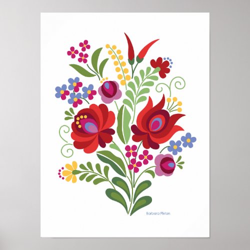 Hungarian Folk Design Red Rose and Peppers Poster