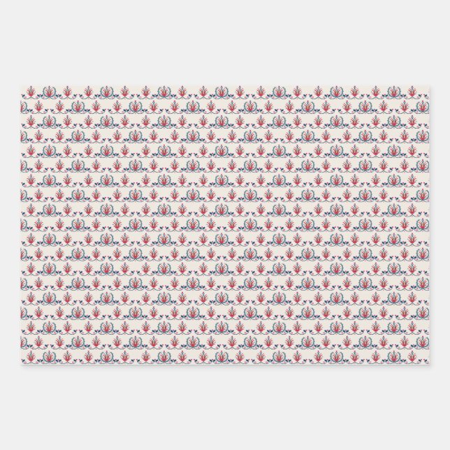 Hungarian Folk Floral Pattern Wrapping Paper Sheets (Front 2)