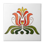 Hungarian Folk Flower Tile<br><div class="desc">Orange and green Hungarian folk floral design.</div>
