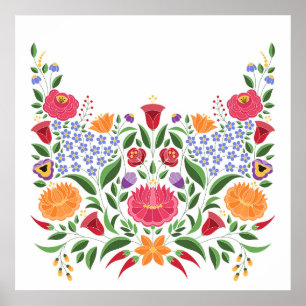 Hungarian folk pattern – Kalocsa embroidery flow Poster