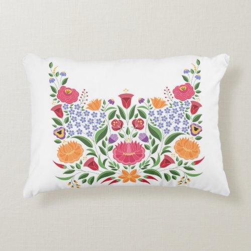 Hungarian folk pattern  Kalocsa embroidery flower Accent Pillow