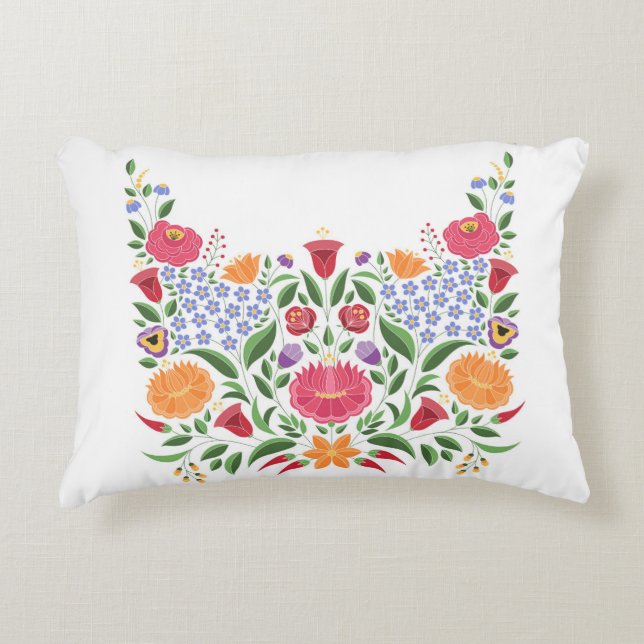 Hungarian folk pattern – Kalocsa embroidery flower Accent Pillow (Front)