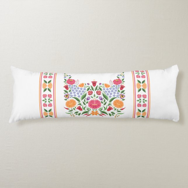 Hungarian folk pattern – Kalocsa embroidery flower Body Pillow (Front)