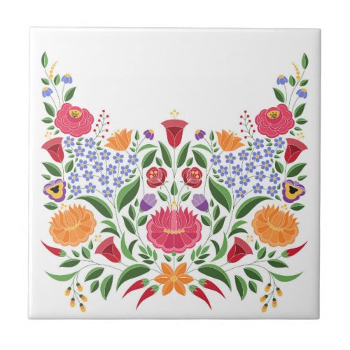 Hungarian folk pattern  Kalocsa embroidery flower Ceramic Tile