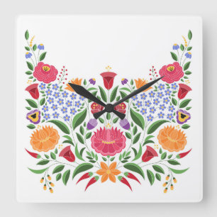 Hungarian folk pattern – Kalocsa embroidery flower Square Wall Clock