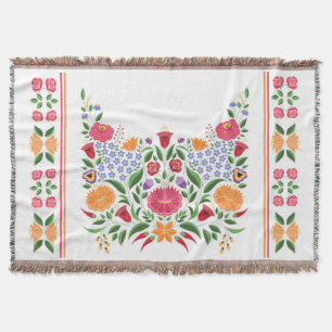 Hungarian folk pattern – Kalocsa embroidery flower Throw Blanket