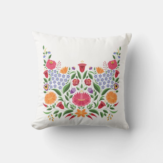 Hungarian folk pattern – Kalocsa embroidery flower Throw Pillow (Front)