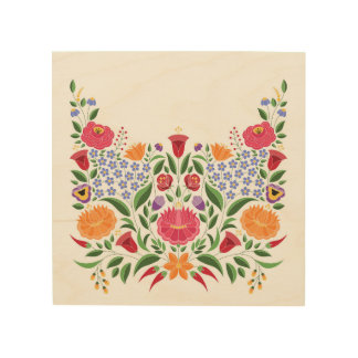 Hungarian folk pattern – Kalocsa embroidery flower Wood Wall Art