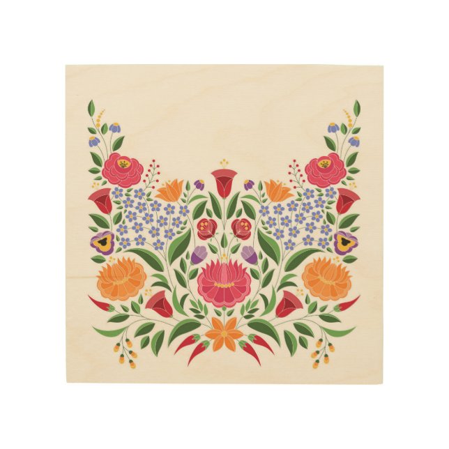 Hungarian folk pattern – Kalocsa embroidery flower Wood Wall Art (Front)