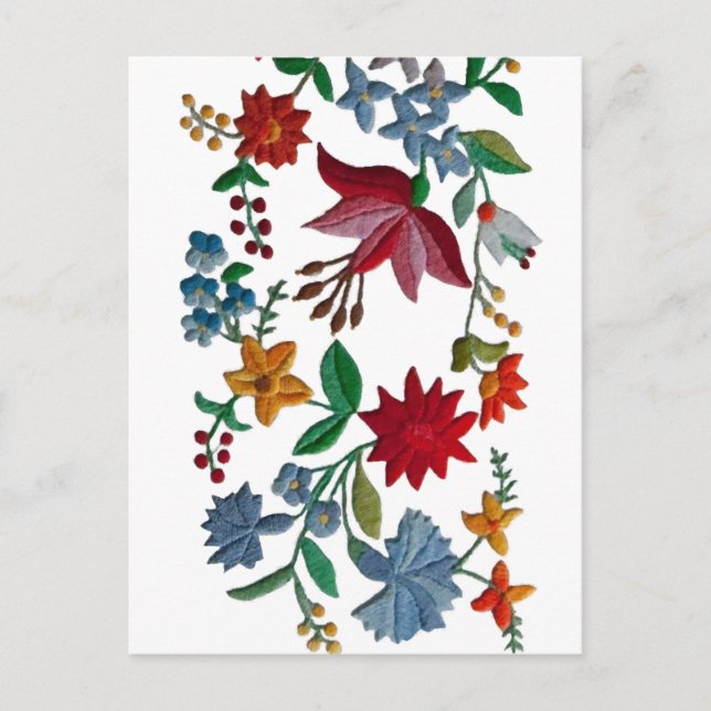 Hungarian Folkart Embroidery Postcard (Front)