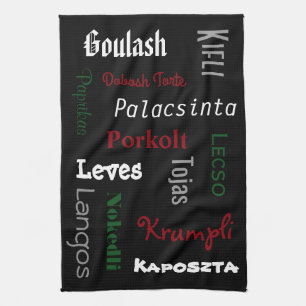 Hungarian Foods Black Kitchen Towel
