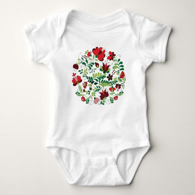 Hungarian Freehand Matyo Folk Art Baby Bodysuit (Front)