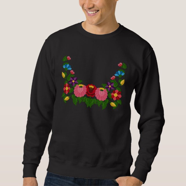 Hungarian Kalocsa Embroidery Flowers Hungary Folk  Sweatshirt (Front)