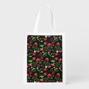 Hungarian Matyo Embroidery Pattern Grocery Bag