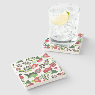 Hungarian Matyo Embroidery Pattern Stone Coaster