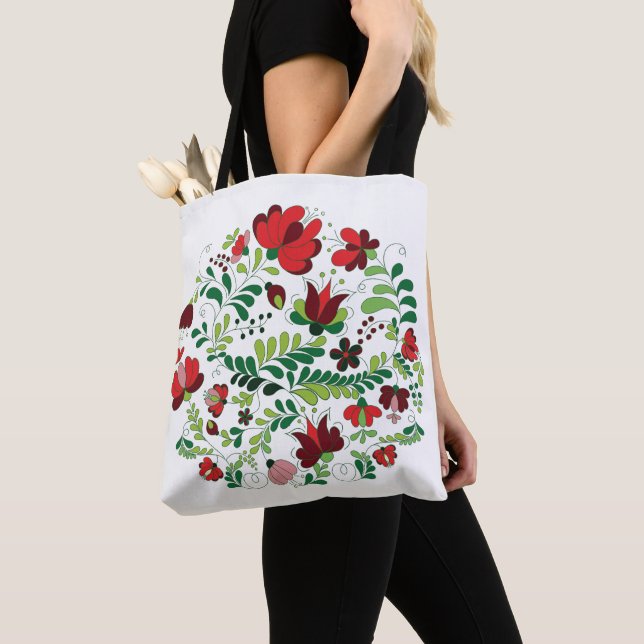 Hungarian Matyo Floral Art Tote Bag (Close Up)