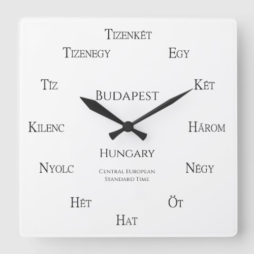 Hungarian Numbers Custom City Country Time Zone Square Wall Clock