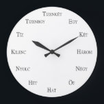 Hungarian Numbers Learning Customizable Language Large Clock<br><div class="desc">This clock with Hungarian numbers is a nice minimalist design that can be personalized with a background photo or image of your choice. This clock makes a great gift suitable for for multilingual households or those who teach or study Hungarian. Also available in English, Spanish, German, Dutch, Finnish, French, Chinese,...</div>