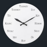 Hungarian Numbers Learning Customizable Language Large Clock<br><div class="desc">This clock with Hungarian numbers is a nice minimalist design that can be personalized with a background photo or image of your choice. This clock makes a great gift suitable for for multilingual households or those who teach or study Hungarian. Also available in English, Spanish, German, Dutch, Finnish, French, Chinese,...</div>