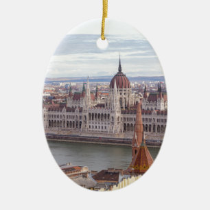 Hungarian Parliament Budapest by day Ceramic Ornament