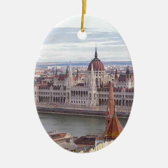 Hungarian Parliament Budapest by day Ceramic Ornament (Front)