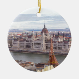 Hungarian Parliament Budapest by day Ceramic Ornament