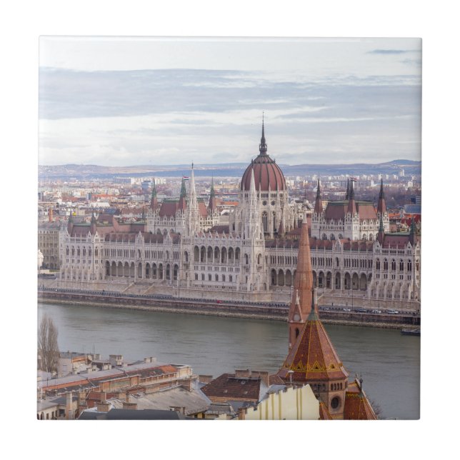 Hungarian Parliament Budapest by day Ceramic Tile (Front)