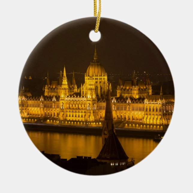 Hungarian Parliament Budapest by night Ceramic Ornament (Front)
