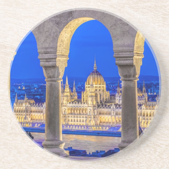 Hungarian Parliament Building at Dusk Drink Coaster (Front)