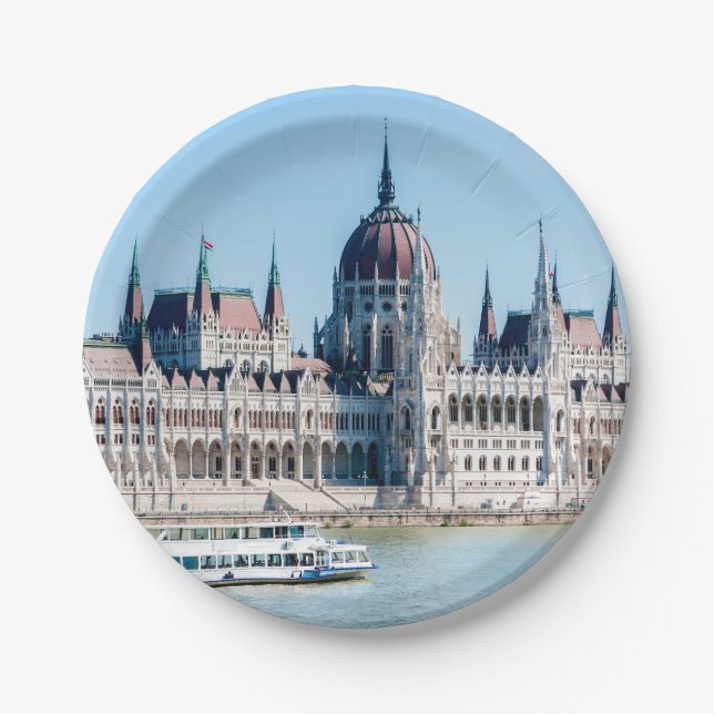 Hungarian Parliament Building in Budapest city Paper Plates (Front)