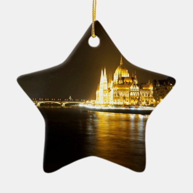 Hungarian Parliament in Budapest at night Ceramic Ornament (Front)