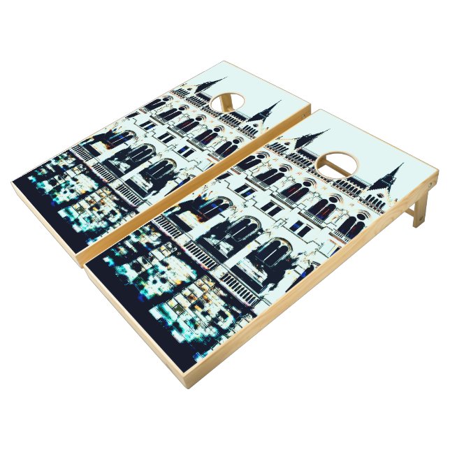 Hungarian Parliament painting Cornhole Set (Angled)