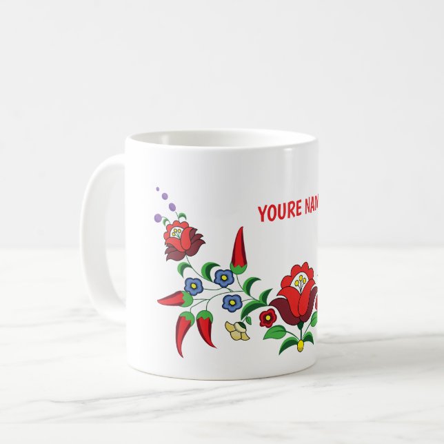 Hungarian personalized floral coffee mug (Front Left)
