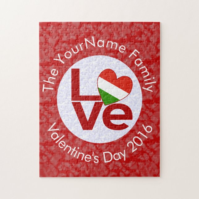 Hungarian Red Letter LOVE Flag Personalized  Jigsaw Puzzle (Vertical)
