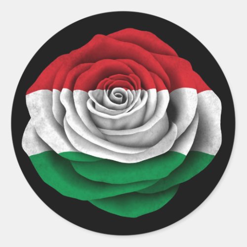 Hungarian Rose Flag on Black Classic Round Sticker