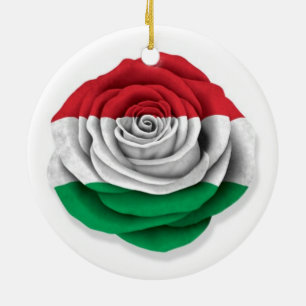 Hungarian Rose Flag on White Ceramic Ornament