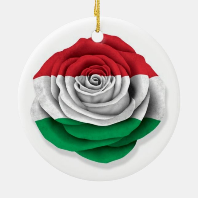 Hungarian Rose Flag on White Ceramic Ornament (Back)