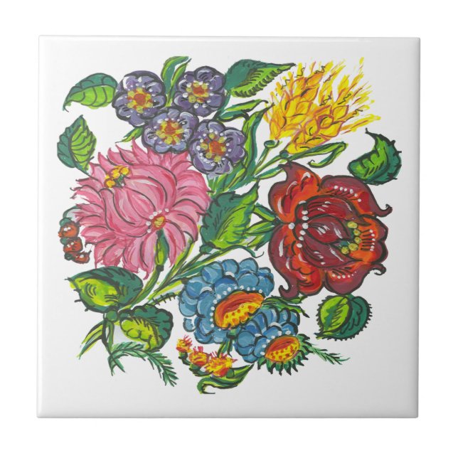 Hungarian rustic  flowers ceramic tile (Front)